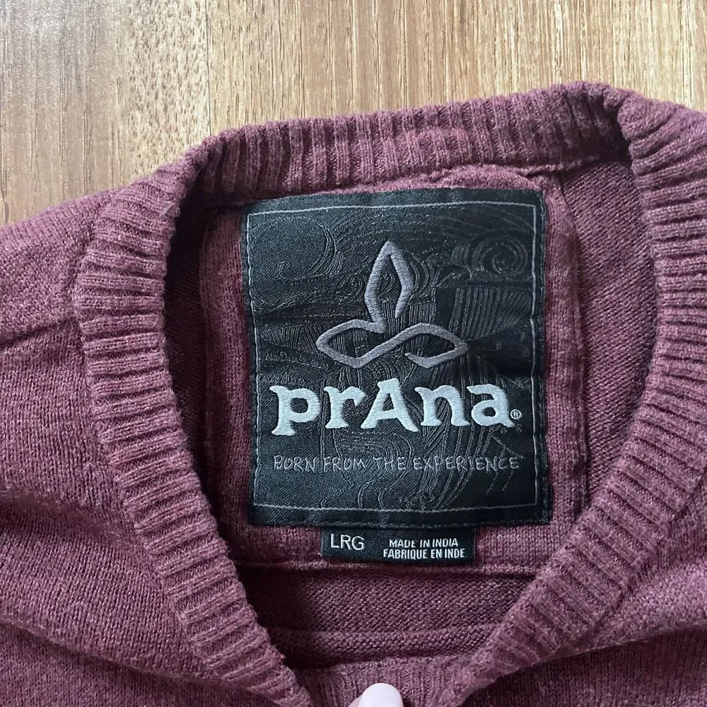 prAna Colorblock Crew‎ Sweater Men's Large Grey Maroon